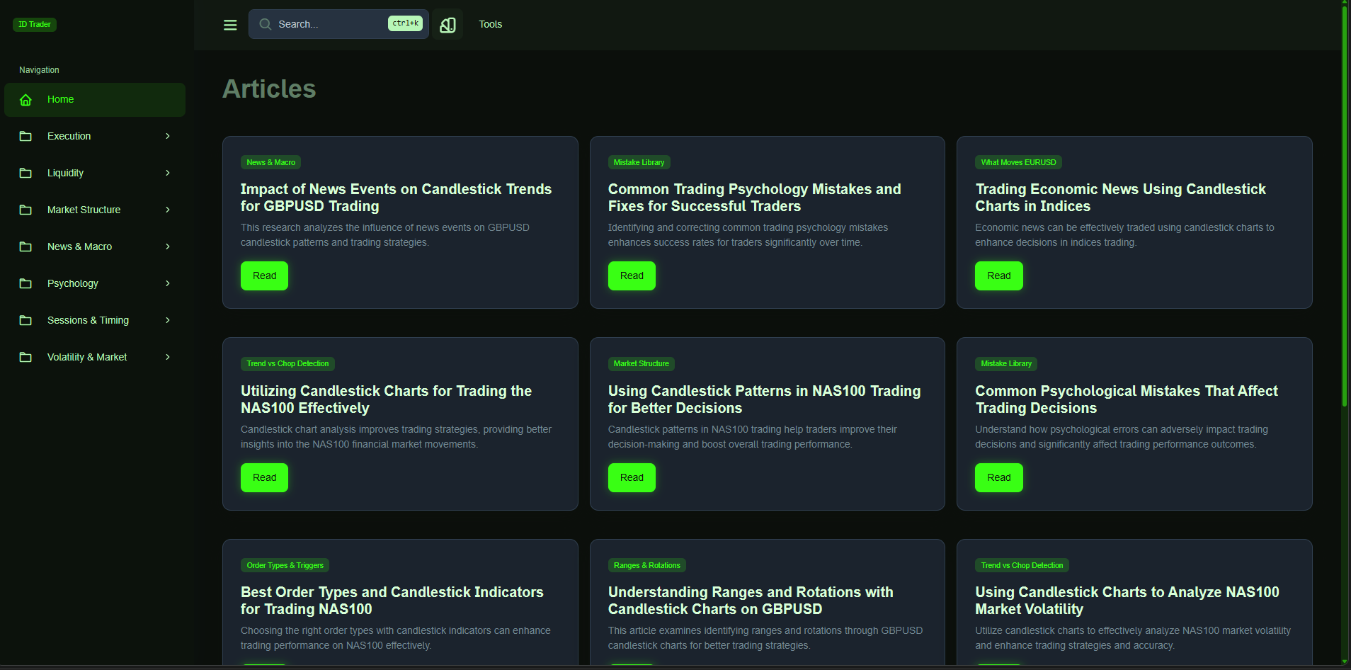 idtrader.online current state — caption: "What it looked like after. Same site, after the AI 'helped' with the sidebar.