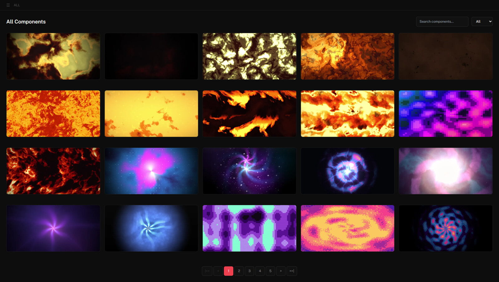 The public catalog at didko.dev/components — a grid of live WebGL shaders