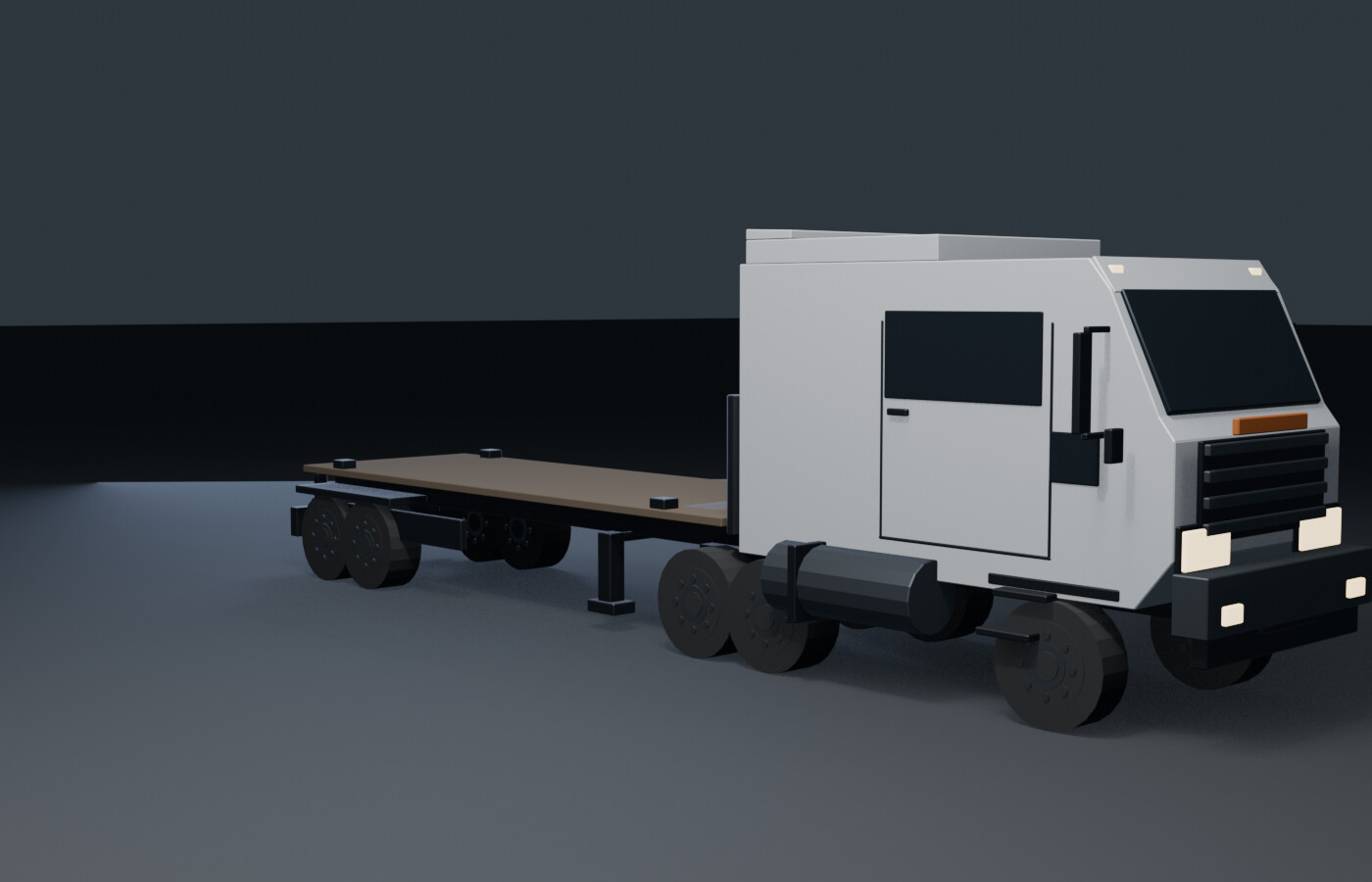 Blender preview render of the truck model — cab-over tractor and flatbed semitrailer