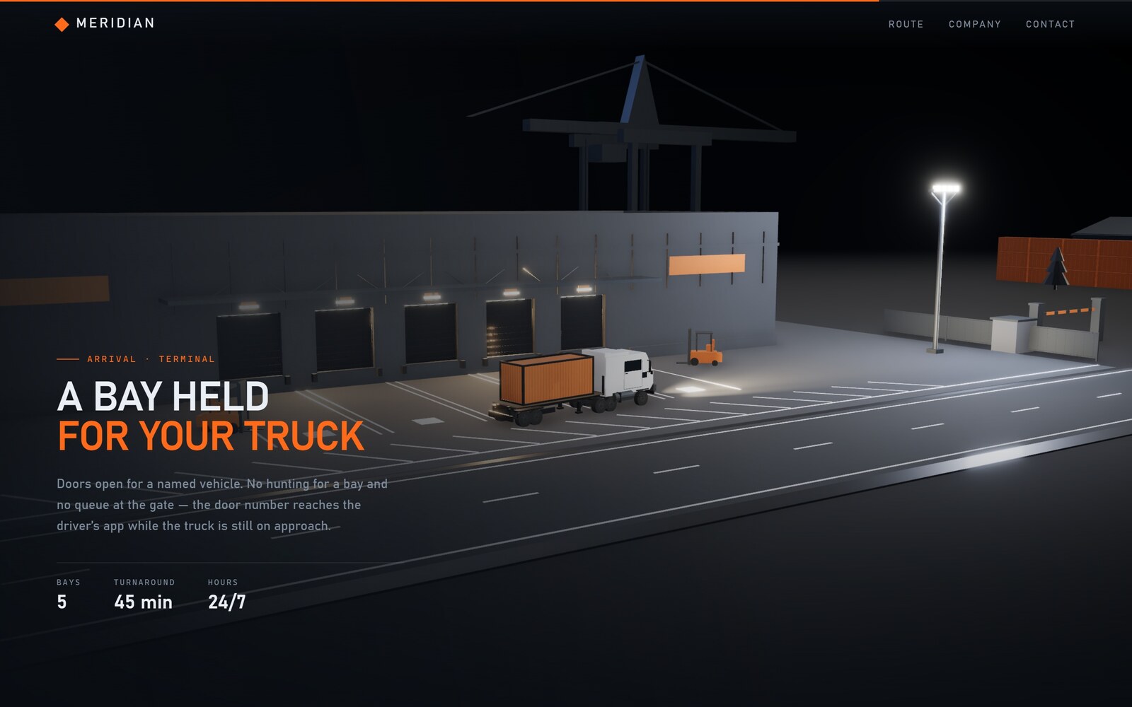 The truck pulls off the lane onto the terminal apron