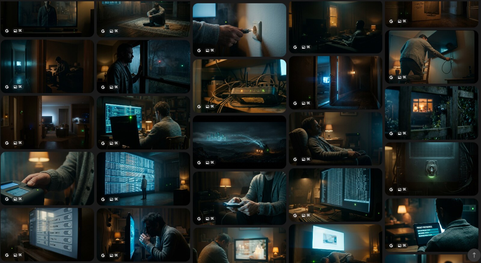 A grid of photorealistic frames generated for a single episode